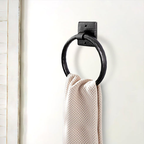 Hand Hammered Metal 7 inch Round Bath Towel Holder Ring